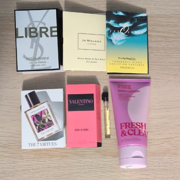 MAC Cosmetics Other - NEW 7 Pc FragranceEDT Sample Set Valentino YSL MAC Jo Malone 7 Virtues NEST Pink